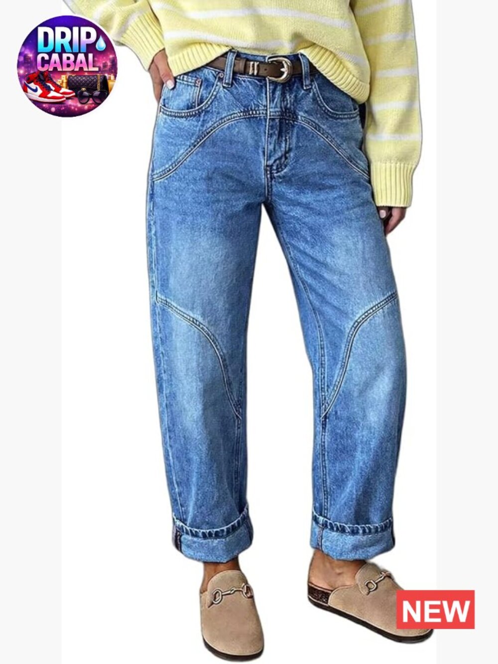 High Rise Straight Leg Jeans with Seam Decor, High Stretch Denim